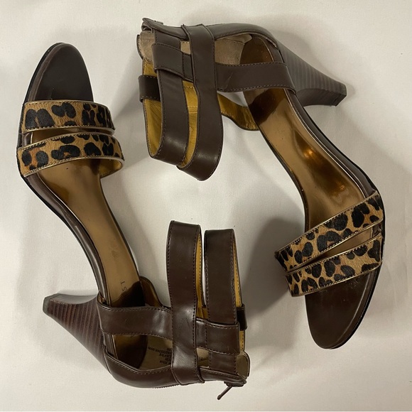 Nine West Leopard Print Strappy Stacked Heel Sandals Women’s Size 6.5 - Picture 6 of 8